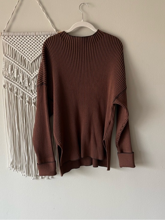Varley Sweaters - Varley Striped Rib Knit Top in Brown and Dark Brown